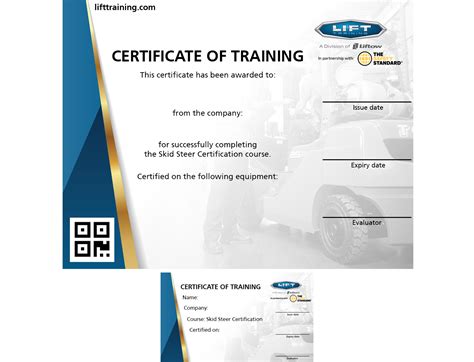 skid steer certification card template